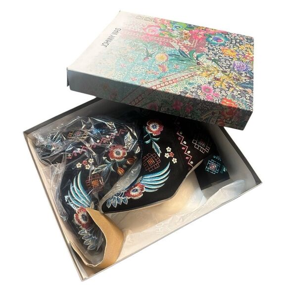 Johnny Was Devine Boho Chick Black Floral Embroidered Booties Size 38 NIB - Picture 3 of 15